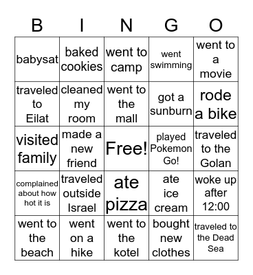 My Summer Bingo Card