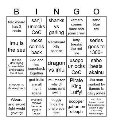 One Piece Bingo Card