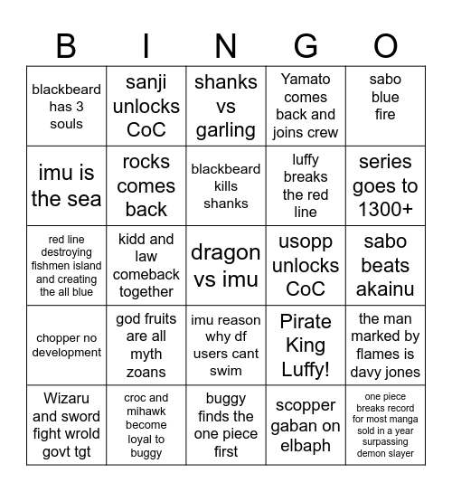 One Piece Bingo Card
