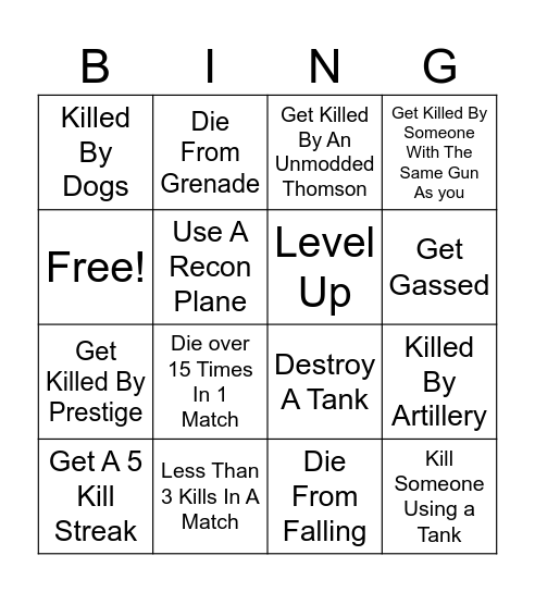 World At War Bingo Card