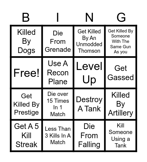 World At War Bingo Card