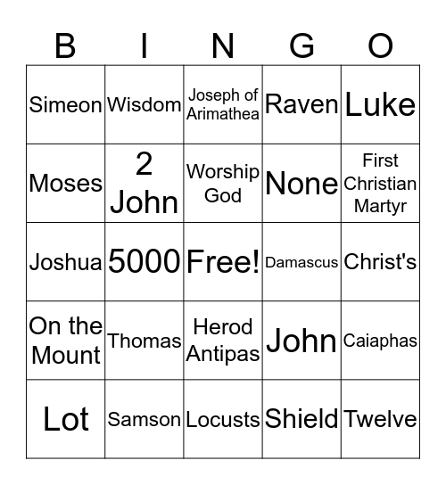 Bible Bingo Card