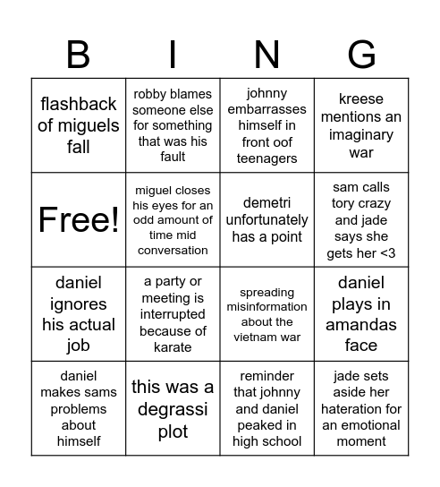 hiya s4 Bingo Card