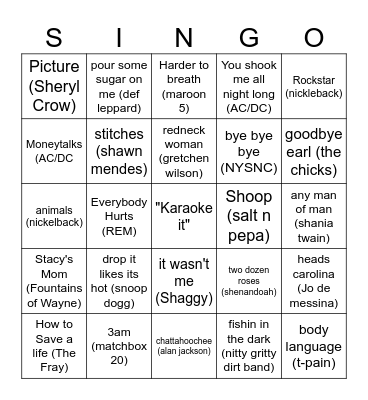 XMAS SINGO Bingo Card