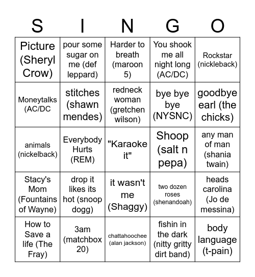 XMAS SINGO Bingo Card