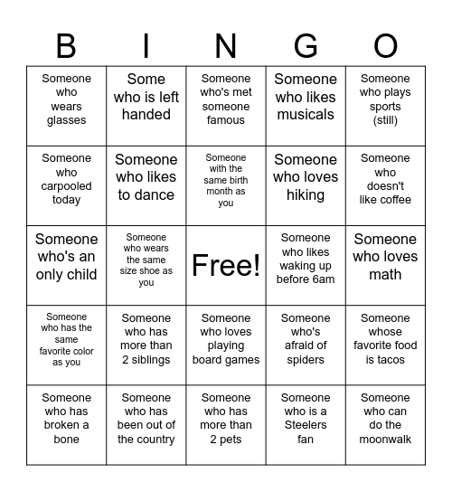 Human Bingo Card