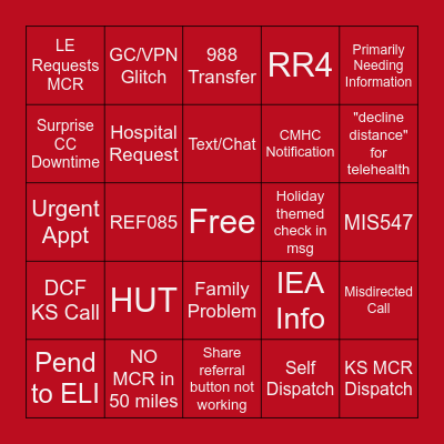 Crisis Line Bingo! Bingo Card