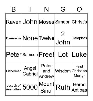 BIBLE BINGO Card