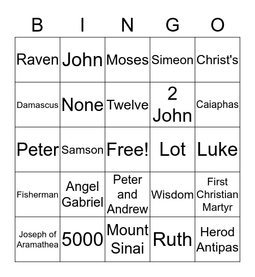 BIBLE BINGO Card