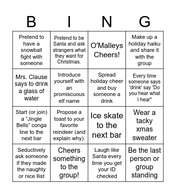 2024 Holiday Bingo Bar Crawl!! Bingo Card