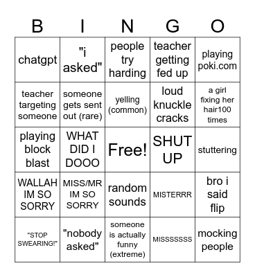our class bingo Card