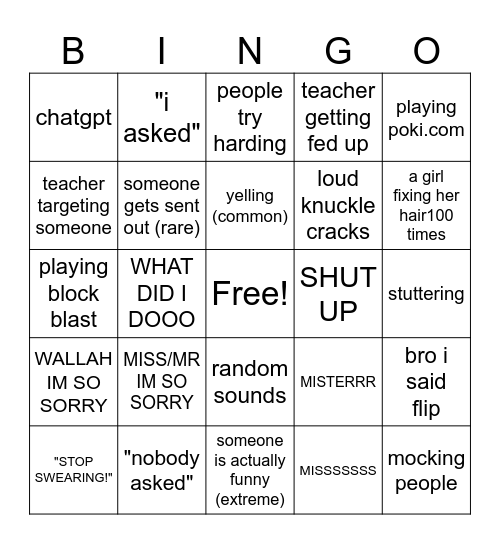 our class bingo Card