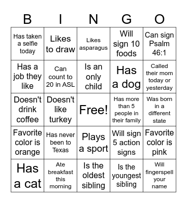 Find a person who... Bingo Card