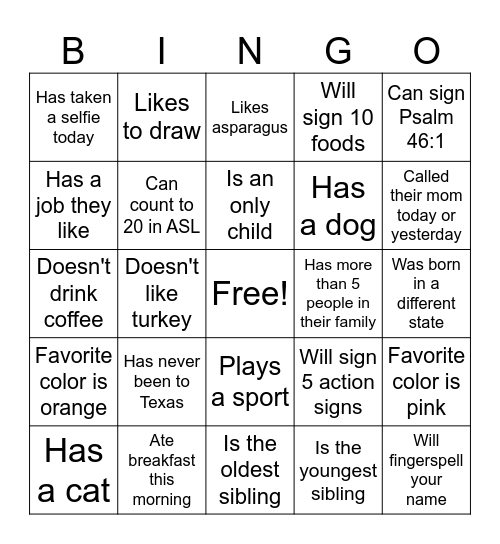 Find a person who... Bingo Card