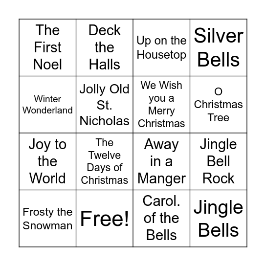 Christmas Carol Bingo Card