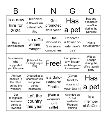Snappr YEP 2024 Bingo Card