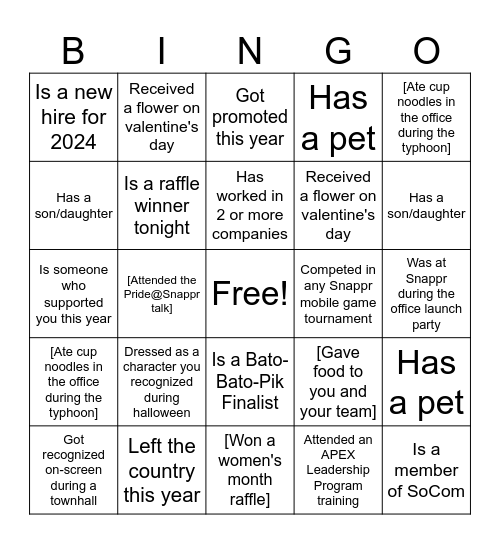 Snappr YEP 2024 Bingo Card