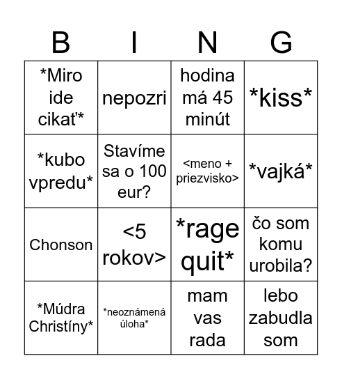 BINGO!!! Bingo Card