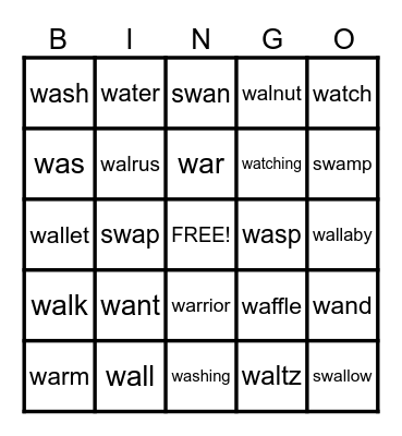 WA PHONICS SOUNDS Bingo Card
