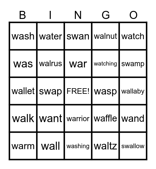 WA PHONICS SOUNDS Bingo Card