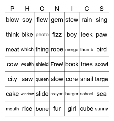 Phonics Bingo Card