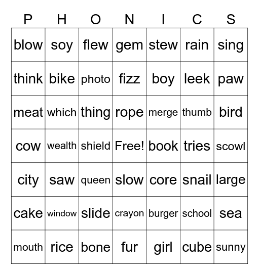 Phonics Bingo Card