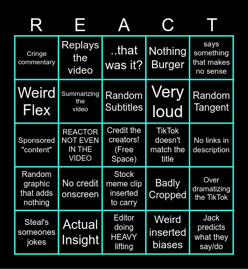 Bad Reactor Bingo Card