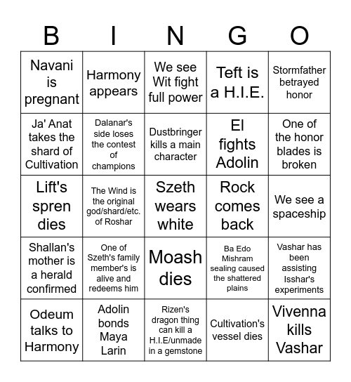 Wind and Truth Bingo Card