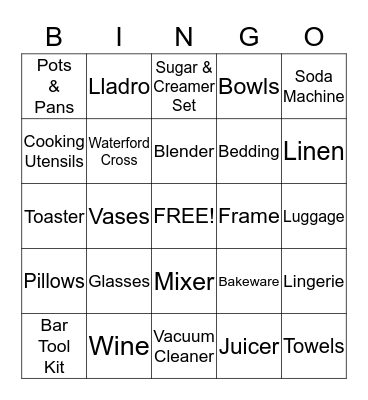 Nancy's Bridal Shower Bingo Card