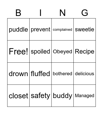 New Vocabulary Words W15 Bingo Card