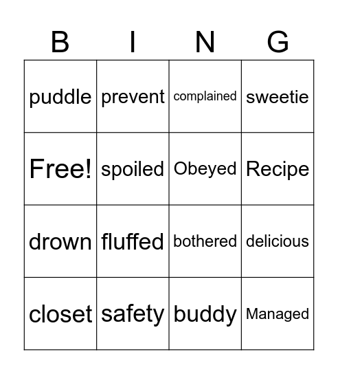 New Vocabulary Words W15 Bingo Card