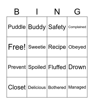 New Vocabulary Words W15 Bingo Card