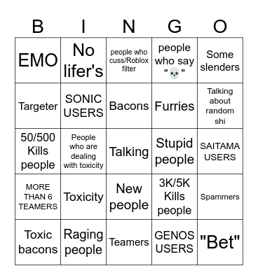 TSB Roblox bingo card Bingo Card
