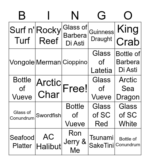 Crab and Mermaid Bingo Card