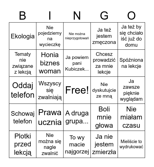 Honia Bingo v.2 Bingo Card