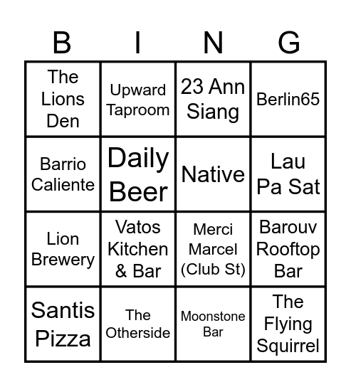 12 Pubs 2024 Bingo Card