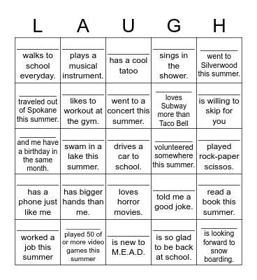 M.E.A.D. Bingo Card