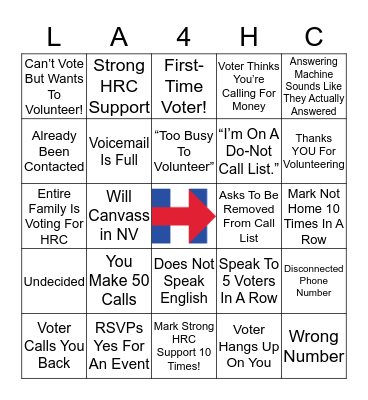 #DTLA4Hillary Phone Bank Bingo! Bingo Card