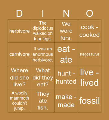 A long time ago Bingo Card