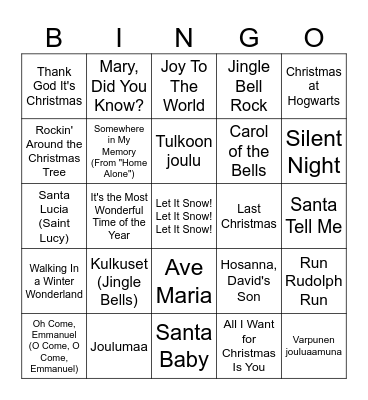 Christmas Music Bingo Card