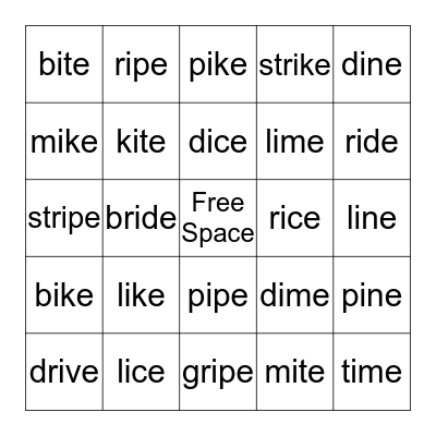 Magic E Bingo Card
