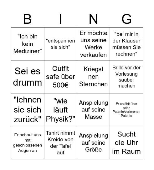 Wieneke Bingo Card