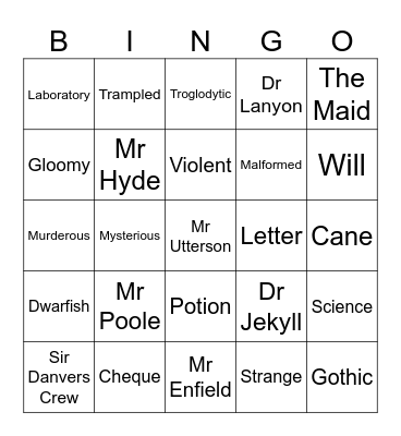 Jekyll and Hyde Bingo Card