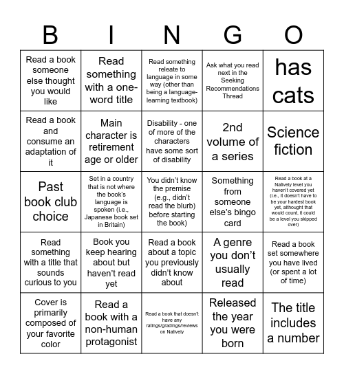 Snowwater Reading 2025 Bingo Card