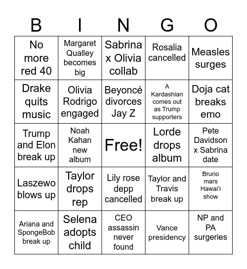 2025 Bingo Card