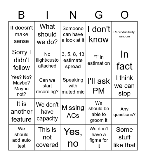 Refinement BS Bingo Card