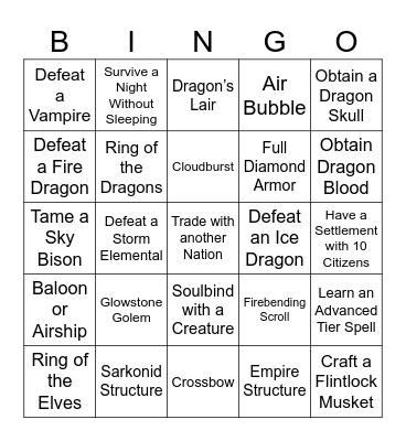 Wartorn World - Bingo Card