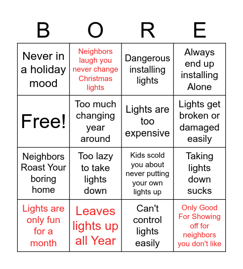 MY HOUSE IS BORING Bingo Card