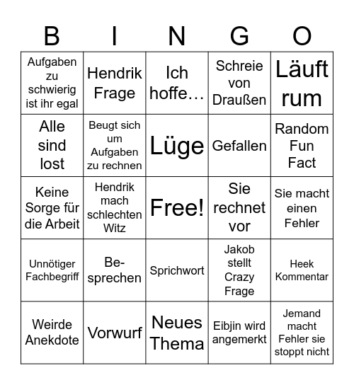 Mathe Bingo Card