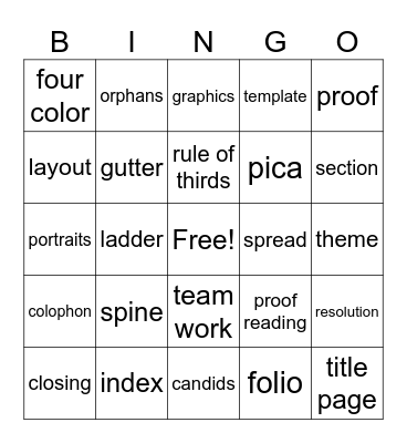 Yearbook Bingo Card